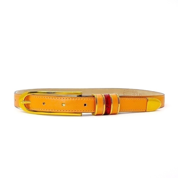 B.B. Simon Women’s Leather Skinny Belt Orange Pink Gold-Toned Size Large EUC main image 9